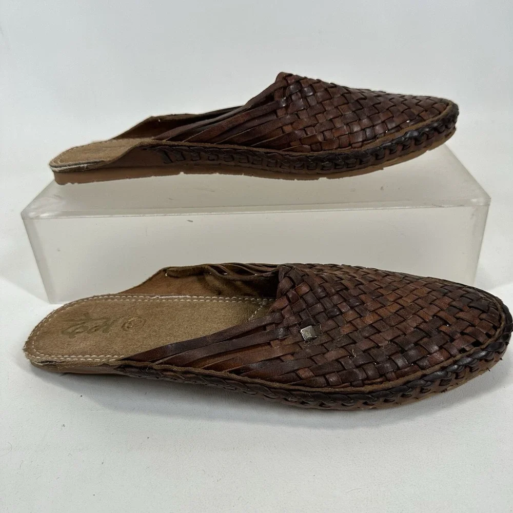 Desi Hangover slide shoes loafers Perforated brown leather men's size 10